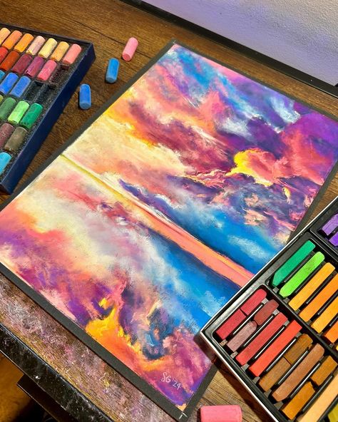 Soft Pastel Art Landscape, Pastel Art Landscape, Soft Pastel Landscape, Pastel Color Art, Pastels Artwork, Reflection Landscape, Soft Pastel Painting, Pastel Colors Art, Sunset Reflection