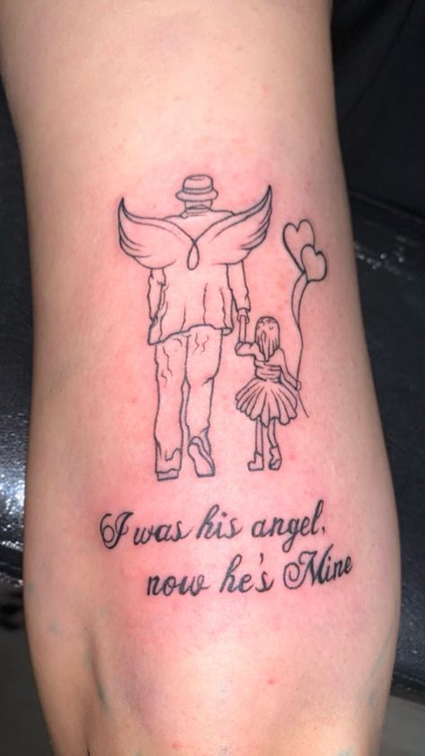 Angel tattoo Rip Tattoos For Dad, Mine Tattoo, Pair Tattoos, Rip Tattoo, Father Daughter Tattoos, Dad Tattoos, Hes Mine, Memorial Tattoos, Angel Tattoo