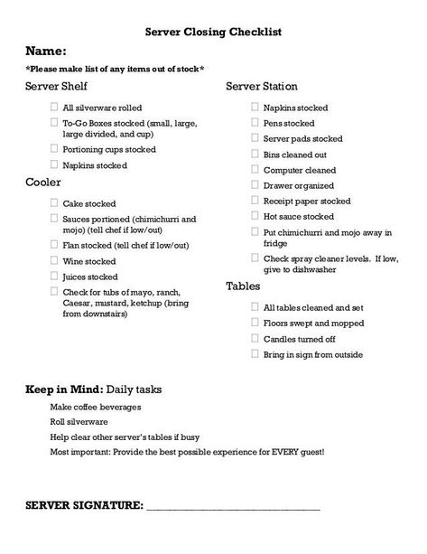 Server cleaning checklist | Cleaning checklist, Cleaning, Restaurant server station Restaurant Server Station, Closing Checklist, Server Station, Cleaning Chart, Starting A Restaurant, Cleaning Checklist Template, Restaurant Cleaning, Receipt Organization, Cake Stock