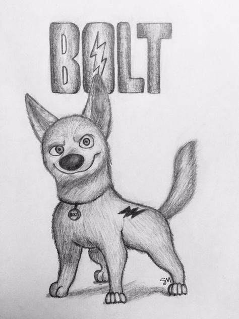 Pencil Drawing of Bolt - 18 - 6 - 18 Bolt Disney Drawing, Cute Simple Drawings Disney, Disney Characters Sketches, Bolt Drawing, Disney Pencil Drawings, Disney Character Drawings, Lion King Drawings, Easy Disney Drawings, Disney Drawings Sketches