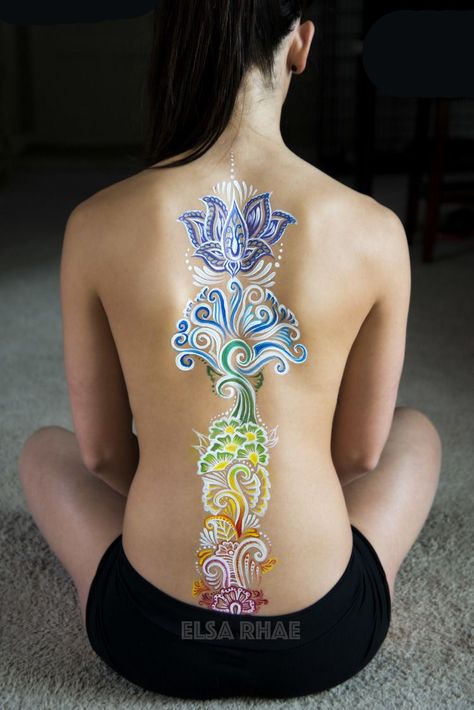 Chakra Inspired Body Paint — Elsa Rhae Art Chakra, Leg Painting, Skin Paint, Body Art Photography, Belly Painting, Mandala Tattoo Design, Back Painting, Some Body, Arm Tattoos