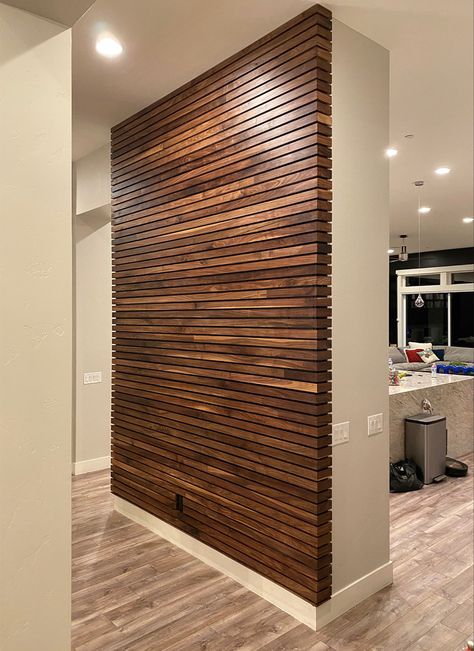 Feature Wall Interior Design, Wooden Accent Wall, Wooden Wall Design, Monochromatic Decor, Black Feature Wall, Wood Wall Design, Wall Makeover, Black Accent Walls, Accent Wall Designs