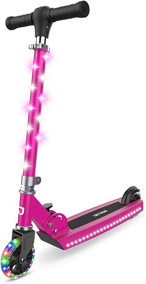 Amazon.com: Jetson Scooters - Jupiter Kick Scooter (Pink) - Collapsible Portable Kids Push Scooter - Lightweight Folding Design with High Visibility RGB Light Up LEDs on Stem, Wheels, and Deck : Sports & Outdoors Riding Scooters, Kids Pencil Case, Money Saving Box, American Girl Doll Furniture, Kids Play Tent, Toy Cars For Kids, Best Purses, Kids Scooter, Kick Scooter