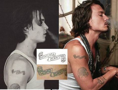 Wino Forever Tattoo, Johnny Depp Winona Tattoo, Winona Ryder Tattoo, Winona Forever Tattoo, Ryder Tattoo, Johnny Depp And Winona Ryder, Johnny Depp Kids, Johnny Depp Tattoos, Johnny And Winona