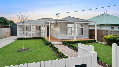 Striking reno pushes Belmont pocket to new price summit - realestate.com.au Pole House, Weatherboard House, Timber Home, Slider Door, Attic Loft, Big Yard, White Picket Fence, Timber House, Flipping Houses