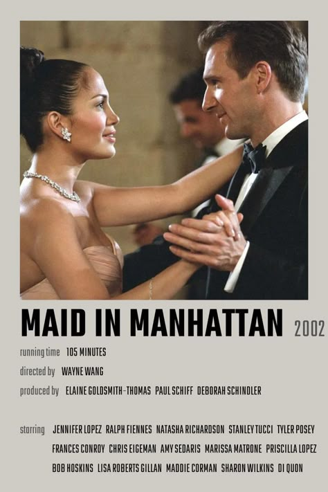 Maid in Manhattan Movie Poster Sleepover Film, Manhattan Movie, Manhattan Aesthetic, Jennifer Lopez Movies, Maid In Manhattan, Film Tips, Movies To Watch Teenagers, Iconic Movie Posters, Movie Card