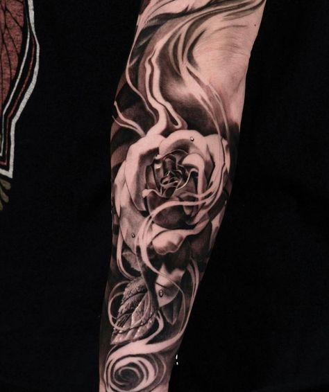 Rose Forearm Tattoo Men, Smoky Tattoo, Flower Tats, Rose Tattoo Sleeve, Tattoo Background, Forearm Tattoo Design, 3d Tattoo, Real Tattoo, Tattoo Sleeve Designs