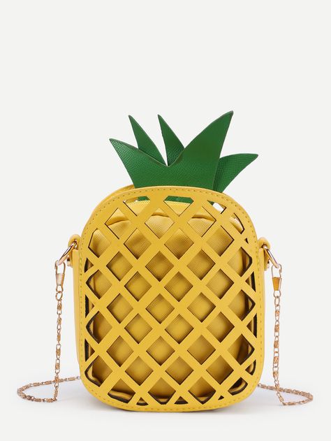 Pineapple Shaped PU Chain Crossbody Bag -SheIn(Sheinside) Pineapple Bag, Fruit Bag, Novelty Bags, Crossbody Bag Women, Chain Crossbody Bag, Online Bags, Chain Bags, Small Bag, Sling Bag