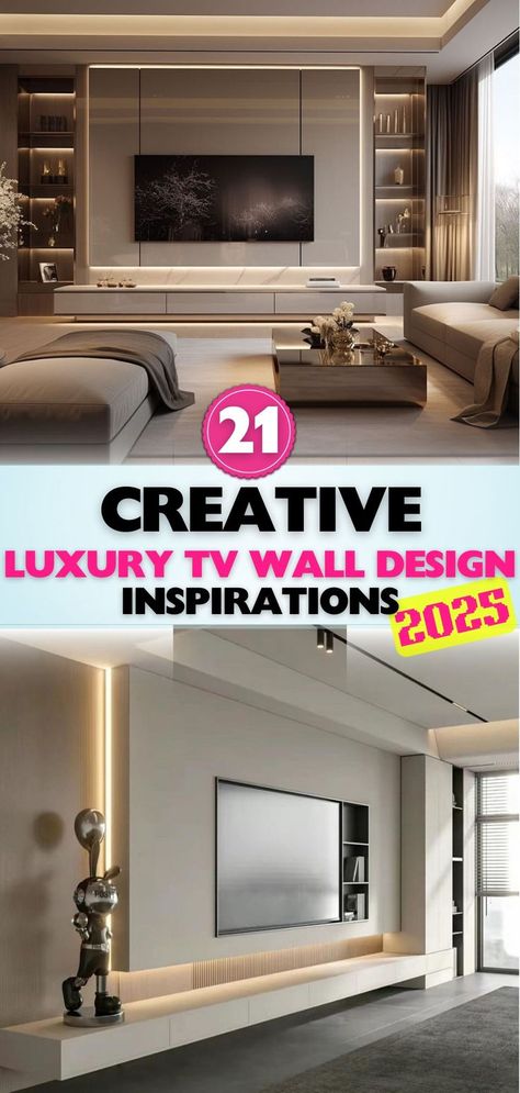 Dive into the best luxury TV wall designs that redefine your entertainment area with elegance and modernity. Tv Wall Design Modern Luxury, Tv Wall Design Luxury, Living Room Designs Modern Luxury, Luxury Tv Wall, Living Room Designs Modern, Tv Wall Ideas, Wall Trends, Tv Wall Design, Wall Designs