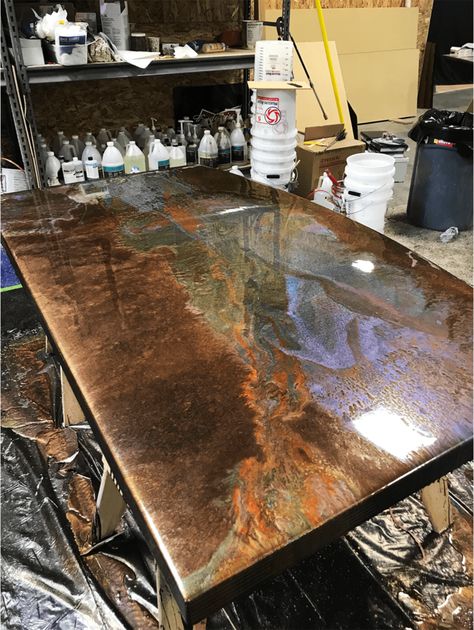 Copper Epoxy Countertop, Epoxy Countertop Colors, Stonecoat Countertops Epoxy, Epoxy Countertop Kitchens, Epoxy Countertop Ideas, Epoxy Kitchen Countertops, Epoxy Counters, Epoxy Resin Countertop, Copper Countertops