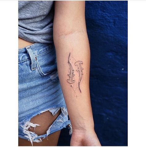 Hawaiian Meaningful Tattoos, Fine Line Hammerhead Tattoo, Ankle Shark Tattoo, Shark Spine Tattoos For Women, Matching Shark Tattoos, Minimalist Shark Tattoo, Shark Spine Tattoo, Shark Tattoos For Women, Ocean Spine Tattoo