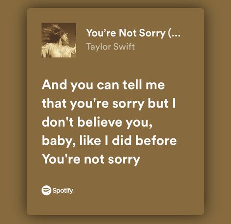 Your Not Sorry Taylor Swift, Youre Not Sorry, Sorry Lyrics, I Dont Believe You, Fearless Era, Taylor Swift Song Lyrics, Taylor Songs, Me Too Lyrics, Not Sorry