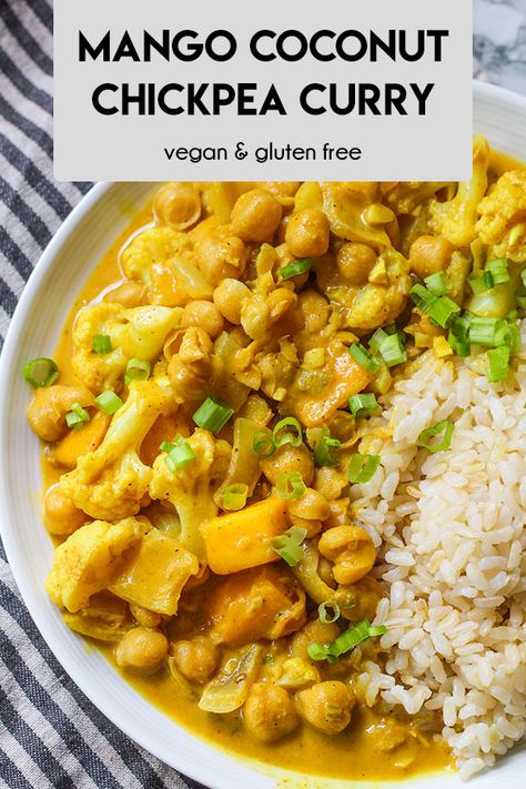 Mango Meals, Mango Ideas, Tai Food, Coconut Chickpea Curry, Coconut Chickpea, Leftover Veggies, Mango Recipe, Chickpea Coconut Curry, Gluten Free Plant Based