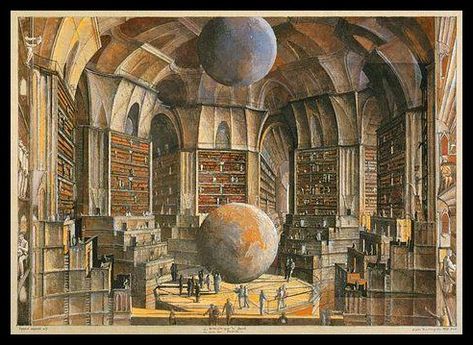 Library Of Babel, The Library Of Babel, Library Of Alexandria, Library Pictures, Lending Library, The Library, French Artists, Architecture Drawing, Surrealism