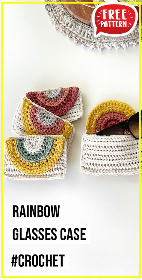 Crochet Eyeglass Case Pattern Free, Crochet Sunglasses Case Pattern Free, Crochet Glasses Case, Glasses Case Pattern, Crochet Eyeglass Cases, Eyeglass Cases Pattern, Crochet Glasses, Crochet Rainbow, Yarn Craft