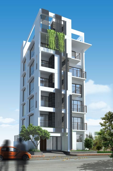 A 6 storied residential building at chittagong , bangladesh Residential Architecture Apartment, Building Front Designs, Small Apartment Building, Home Designs Exterior, Apartments Exterior, Facade Architecture Design, Residential Building Design, Architecture Building Design, Bungalow Design