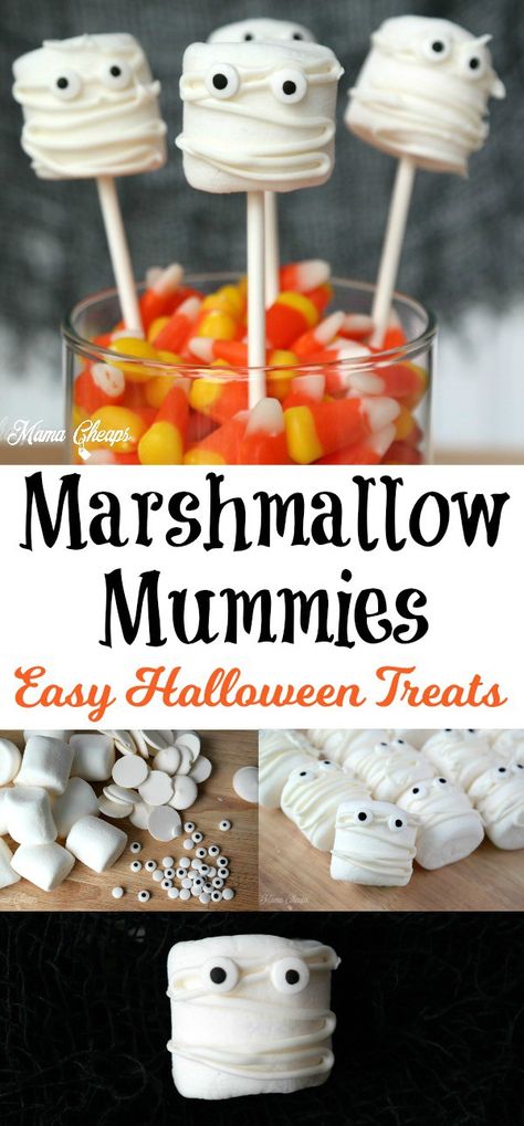 Marshmallow Mummies Halloween Treat http://www.mamacheaps.com/2017/09/marshmallow-mummies-easy-halloween-treat.html Marshmallow Halloween, Halloween Dessert Ideas, Nut Free Snacks, Fall Party Themes, How To Make Marshmallows, Halloween Snack, Easy Halloween Party, Halloween Dessert, Halloween Treats Easy