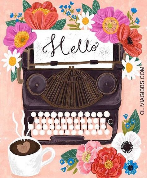 Olivia Gibbs, Greeting Card Art, Happy Birthday Greetings, Art Licensing, Day Wishes, Greeting Card Design, Floral Illustrations, Happy Weekend, Typewriter