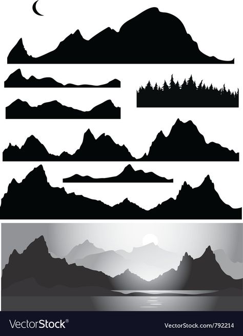 Landscape Silhouette, Mountain Silhouette, Casa Country, Silhouette Stencil, Mountain Designs, All Elements, Free Vector Images, Diy Art, Painted Rocks