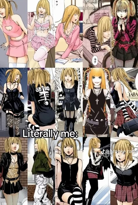 Misa Deathnote Outfits, Misa Amane Outfits Manga, Misa Amane Pink Outfit, Misa Amane Core Aesthetic, Emo Outfit With Skirt, Deathnote Misa Cosplay, Deathnote Clothes, Misa Amane Fashion Aesthetic, Misa Aname Outfit