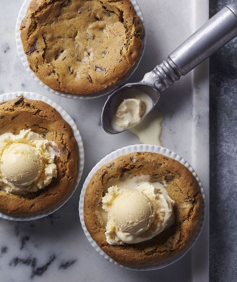 6 Romantic Ramekin Desserts for Your Next Date Night | Chocolate Cherry Cookie Cakes: Because they come together in a flash without any fancy ingredients or equipment, these are a perfect, unexpected dessert to whip up for company. And no one can resist a warm, gooey chocolate chip cookie. Swap the dried cherries for walnuts or pecans if you like.  #food #recipe #realsimple #valentinesday #desserts Ramekin Desserts, Ramekin Dessert, Ramekin Recipe, Chocolate Cherry Cookies, Romantic Desserts, Gooey Chocolate Chip Cookies, Cherry Cookies, Date Night Recipes, Cookie Cakes