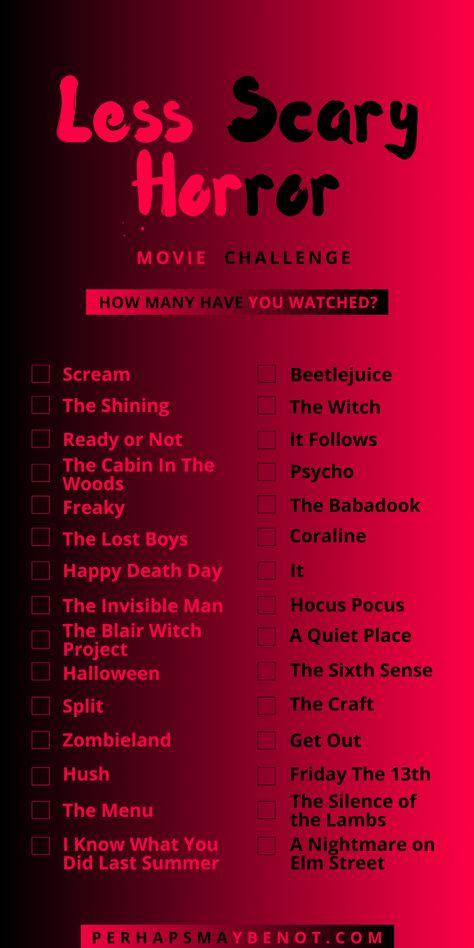 Are you daring enough to watch a scary movie but feel too chicken to actually watch a horror movie? Do you want to get the thrills of a scary movie without having to sit through a gory, jump-scare-filled horror movie? If so, then Scary Movies For People Who Hate Horror is perfect for you! Here, you can find a selection of films that will give you the creeps and keep you on the edge of your seat without traumatizing you with heart-stopping moments. Horror Movies On Youtube, Funny Horror Movies, Scary Movie Ideas, Horror Movie Killers, Horror Movies For Sleepovers, Do You Like Scary Movies, Horror Movie To Watch, Old Scary Movies, Action Movies To Watch List