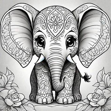 Creativity Activities, Stitch Coloring, Stitch Coloring Pages, Elephant Artwork, Botanical Flowers Print, Aluminum Foil Art, Glass Painting Patterns, Easy Animal Drawings, Mandala Elephant