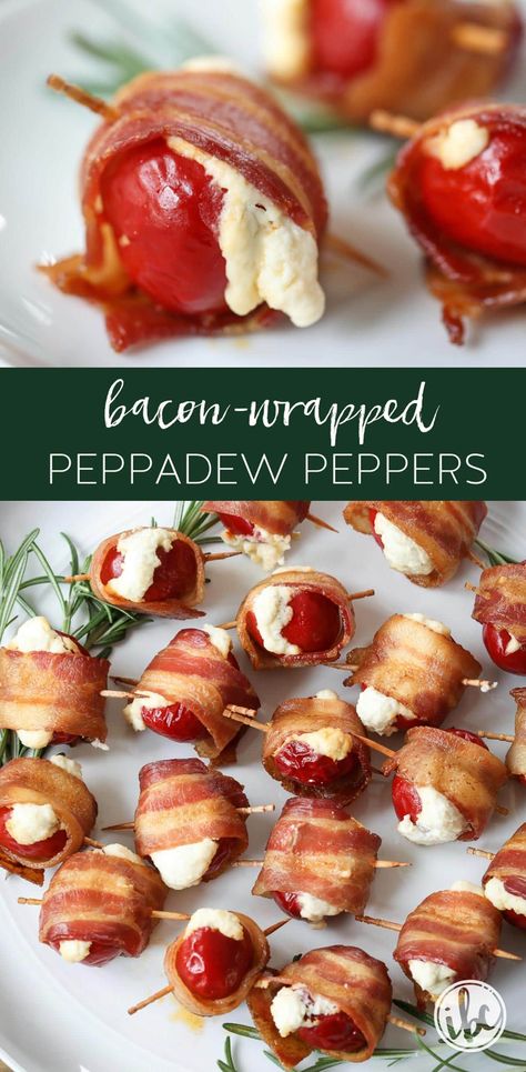 Big success NYE 2019! Time-consuming though. 1) Sort out the bigger Peppadews, return small ones to jar for future general use. 2) Bacon cooks slower on rack, unnecessary, lay directly on foil. 3) I am not a fan of excess cream cheese, so I put in a dollop per pepper, they were far from stuffed. 4) The less wide the bacon the better. I had some wide bacon that I had to cut lengthwise.  Peppadews are pretty small, so it really isn't necessary to wrap them fully in bacon, a semi-circle will do. Stuffed Peppadew, Peppers Appetizer, New Year Desserts, Bacon Wrapped Peppers, Veggie Dip Recipe, Peppadew Peppers, Christmas Appetizer, New Year's Desserts, Christmas Desserts Easy