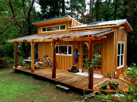 This tiny Salt Spring Island home shows that having an affordable yoga retreat… Rustic Tiny House, Tiny House Swoon, Wooden Cabin, Lots Of Windows, Tiny Cabins, Tiny Cabin, Tiny House Movement, Tiny Spaces, Tiny House Cabin