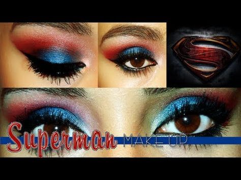 Superwoman Makeup Halloween, Supergirl Makeup Halloween, Superwoman Makeup, Superman Makeup, Supergirl Makeup, Superhero Makeup, Supergirl Party, Carnaval Make-up, Superman Costume