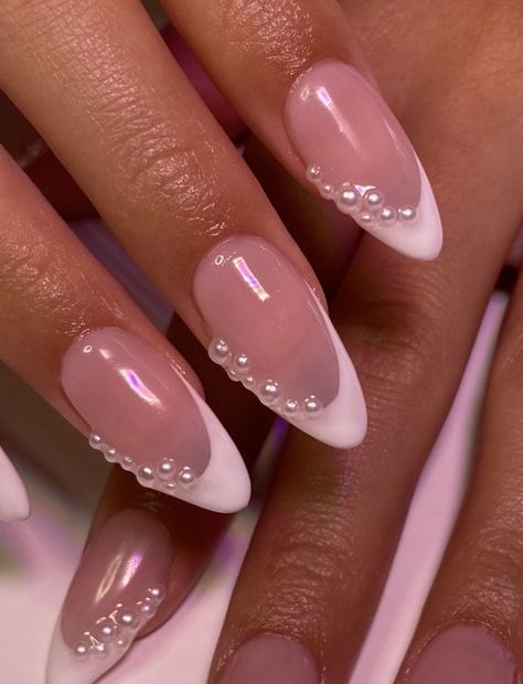 Minimal Nails, Classy Acrylic Nails, Pearl Nails, White Nail, Gem Nails, Kawaii Nails, Dream Nails, Fire Nails, Classy Nails