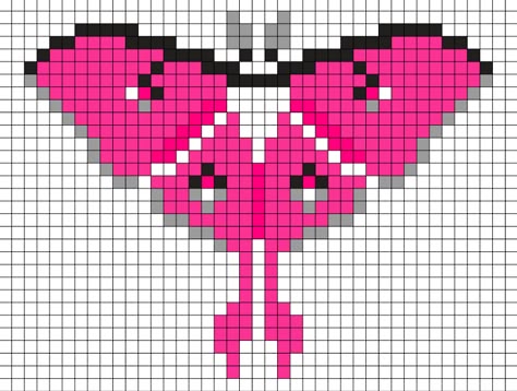 Lunar Moth Pixel Art, Perler Bead Moth, Pink Perler Bead Patterns, Bug Pixel Art, Moth Pixel Art, Diamond Dotting, Pink Moth, Melt Beads Patterns, Lunar Moth