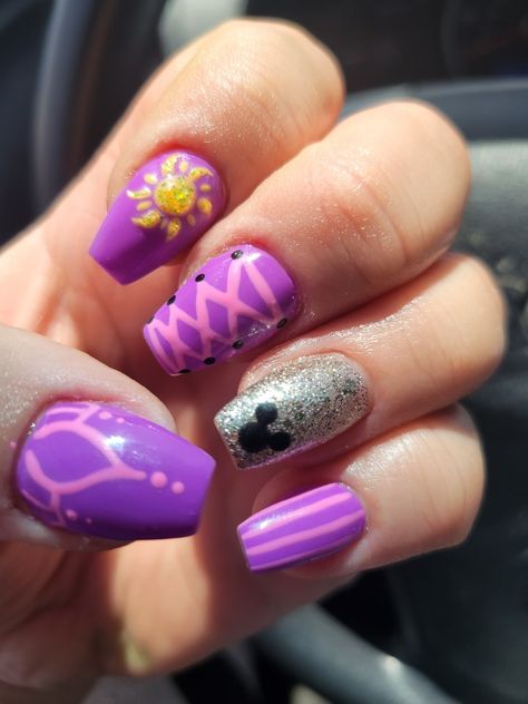 2024 Purple, Disney Themed Nails, Nail Art Spring, Nail 2022, Disney Princess Nails, Disneyland Nails, Belle Nails, Disney Nail Designs, Disney Inspired Nails