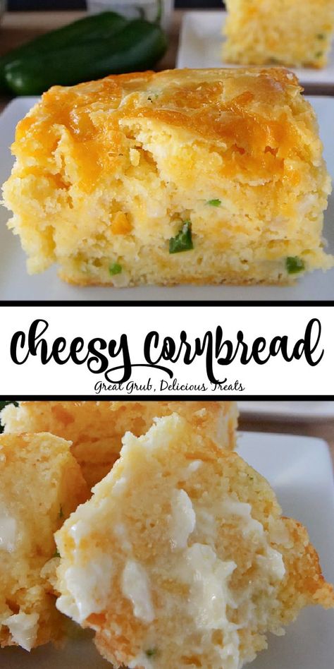 Cheesy Cornbread is a great way to switch up a typical cornbread recipe. Cornbread With Honey Butter, Savory Cornbread Recipe, Cornbread With Honey, Flavored Cornbread, Creamy Corn Bread, Sour Cream Cornbread, Jiffy Cornbread Recipes, Homemade Honey Butter, Cheesy Cornbread