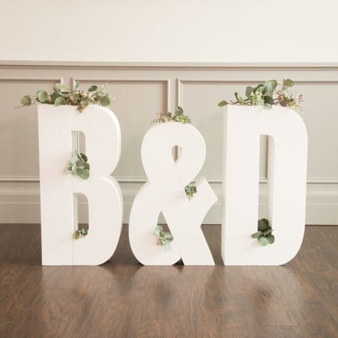 Foam Letters - Big Letters in Any Font | Craftcuts.com Cardboard Wedding Decor, Giant Foam Letters, Big Letters Decoration, Concrete Letters, Alphabet Decor, Diy Table Numbers, Wedding Chair Signs, Head Table Decor, Custom Wedding Decor