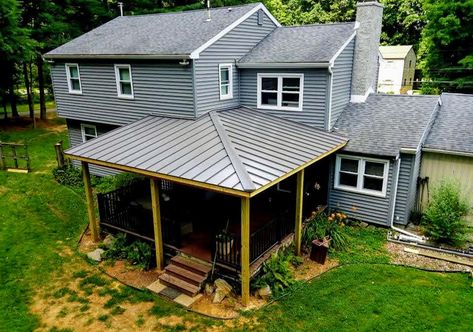 Roof over Existing Deck - Westchester PA | Dream Exterior Metal Porch Roof, Residential Metal Roofing, Porch Repair, Cedar Shake Shingles, Vinyl Exterior Siding, Deck Roof, Deck Renovation, Yard Remodel, Deck Repair