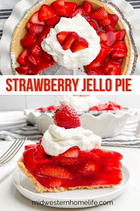 Strawberry Pie With Jello, Strawberry Jello Pie, Baked Strawberry Pie, Easy Strawberry Pie, Jello Pie, Jello Dessert, Baking Recipes Pie, Comfort Recipes, Strawberry Pie Recipe