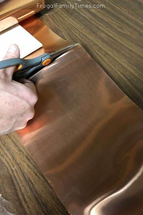 This gorgeous copper stair riser makeover is so much simpler than it looks! No tools, beyond scissors required for this simple DIY stair riser idea. Decorative stair risers are such a simple way for big impact and these patina copper risers are modern, industrial and give so much interest! Metal Stair Treads, Copper Risers On Stairs, Copper Stair Railing, Metal Stair Risers, Metal Stair Tread, Patina Copper Diy, Decorative Stair Risers Ideas, Diy Tile Stairs, Tiles On Stairs Risers