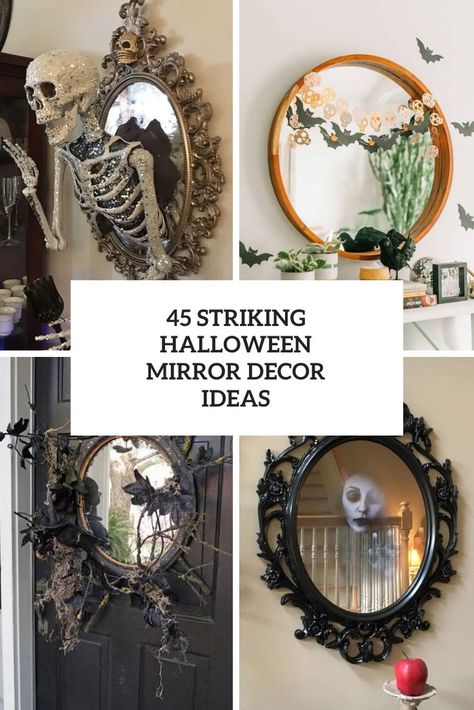 striking halloween mirror decor ideas cover Spooky Mirror Diy, Halloween Mirror Decorations, Halloween Mirror Diy, Diy Halloween Mirror, Halloween Mirror Decor, Mirror Diy Ideas, Creepy Mirror, Halloween Highlights, Ghost Mirror