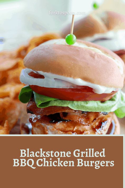 BLACKSTONE GRILLED BBQ CHICKEN BURGERS Blackstone Bbq Chicken, Blackstone Bbq, Bbq Chicken Burgers, Black Stone Cooking, Grilled Chicken Burgers, Bbq Meals, Black Stone Grill, Sliders Recipes Chicken, Stone Bbq