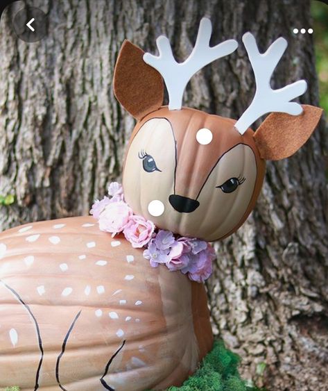 Deer Pumpkin, Decorated Pumpkin, Craft Pumpkins, Character Pumpkins, Fall Magic, Pumpkin Decorating Contest, Pumpkin Projects, Pumpkin Halloween Decorations, Pumpkin Ideas