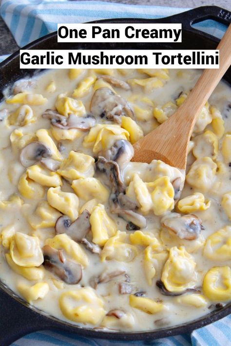 This One Pan Creamy Garlic Mushroom Tortellini is the perfect comforting meal that is ready to serve in under 30 minutes. It has the delicious flavors of garlic butter mushrooms and fresh tortellini in a creamy parmesan sauce. I hope you enjoy! Mushroom Tortellini, Butter Mushrooms, Garlic Butter Mushrooms, Creamy Garlic Mushrooms, Mushroom Recipes Pasta, Creamy Parmesan Sauce, Tortellini Recipes, Creamy Parmesan, Parmesan Sauce