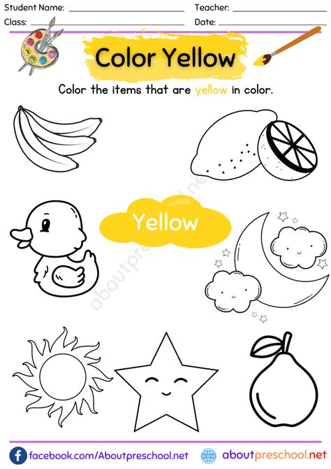 Color Yellow Worksheet for Preschool 1 Colors Worksheet, Colors Preschool, Color Worksheet, Color Worksheets For Preschool, Worksheet For Preschool, Preschool Number Worksheets, Number Worksheet, Activities Kindergarten, Kindergarten Reading Worksheets