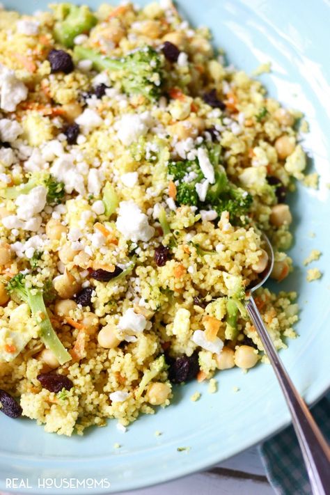 Try this flavorful Curried Couscous with Broccoli and Feta for an easy weeknight dinner. It's ready in under 15 minutes and never disappoints! Simple Couscous Recipes, Broccoli Feta, Curried Couscous, Couscous Recipe, Brussel Sprout Recipes Roasted, Friday Dinner, Creamy Chicken Enchiladas, Couscous Recipes, Couscous Salad