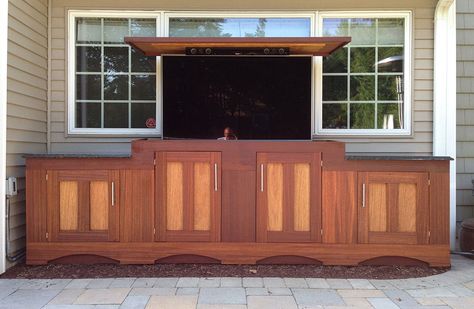 Tv Lift, Pine Cabinets, Outdoor Cabinet, Outdoor Tv, Backyard Decor, Penthouse, Decks, Photo Gallery, Pop Up