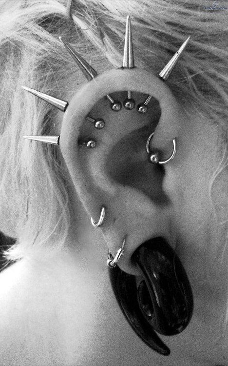 Looks painful, but fabulous and epic. Why does beauty hurt so much? Piercings Corps, Double Ear Piercings, Cool Ear Piercings, Face Piercings, Helix Piercings, Cool Piercings, Piercing Inspo, Cute Piercings, Estilo Hippie