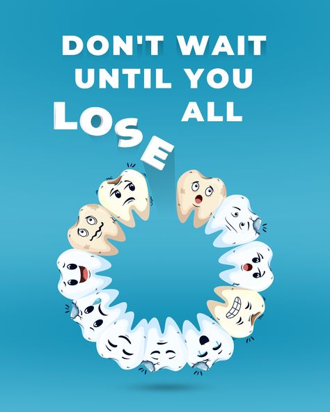 Don't wait 🕐 until you lose your teeth 🦷 to realize how precious your pearly whites are. Brushing and flossing aren't always enough. You need to head to the dentist 🏥 on a regular basis if you want to prevent problems. Dentist Advertising, Esthetic Dentistry, Dental Advertising, Dental Social Media, Dentist Day, Dental Images, Dental Posts, Dental Posters, Dental Aesthetics