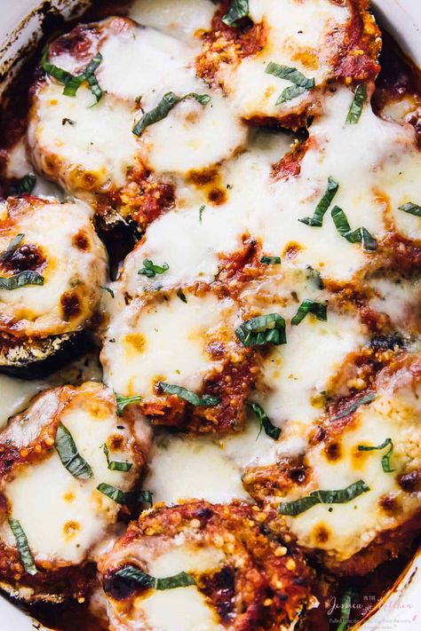 Baked Eggplant Parmesan - Jessica in the Kitchen Eggplant Ricotta, Breaded Eggplant, Vegan Eggplant Parmesan, Jessica In The Kitchen, Baked Eggplant Parmesan, Ricotta Cheese Recipes, Eggplant Parmesan Baked, Baked Eggplant, Eggplant Parmesan