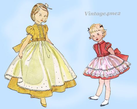 Simplicity 4505: 1950s Toddler Girls Dress or Gown Size 6 Vintage Sewing Pattern  | eBay Night Gown Patterns Women, Decade Fashion, Vintage Sewing Patterns Children, 50s Patterns, School Theater, Vintage Sewing Patterns Free, Vintage Dress Sewing Patterns, Vintage Christmas Dress, Romper Sewing Pattern