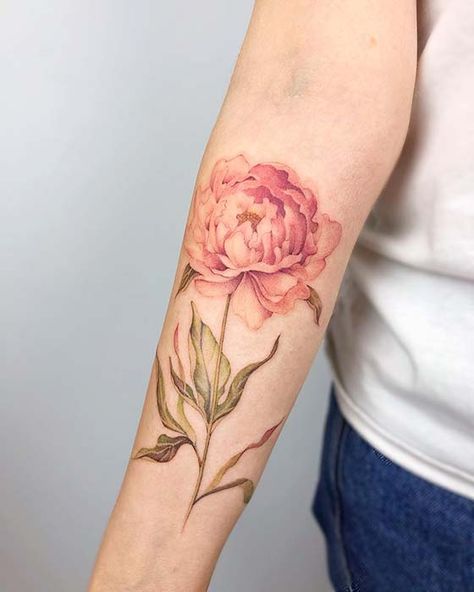 21 Beautiful Peony Tattoo Ideas for Women | Page 2 of 2 | StayGlam Pink Flower Tattoo, Pink Peony Tattoo, Watercolor Tattoo Words, Tattoo Bouquet, Natur Tattoo Arm, Tattoos Flowers, Tattoos Beautiful, Peony Tattoo, Watercolor Tattoo Flower